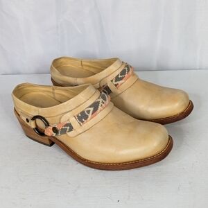 Gemini said Bed Stu Driftwood Aztec Banana Leather Western Clogs Mules Size 8.5